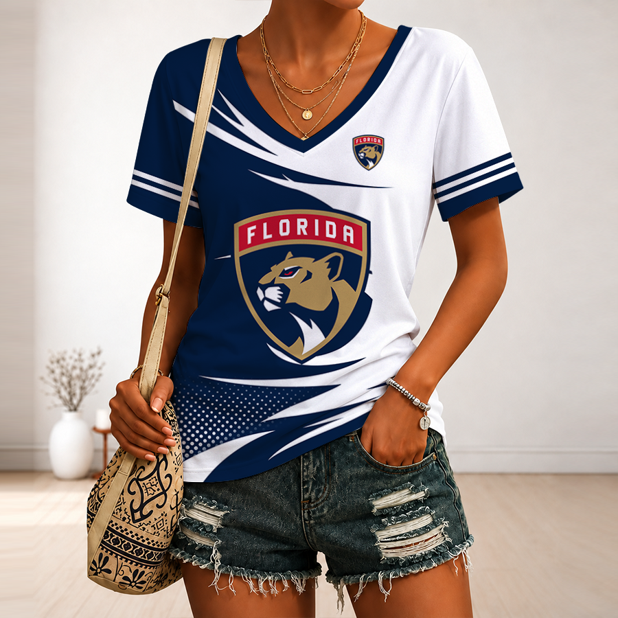 [SUPER SALE] NEW CUSTOMIZED NHL01 FPT FLORIDA PANTHERS V-NECK FEMALE SHIRT