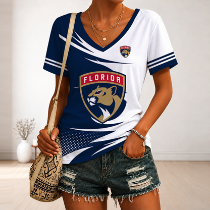 [SUPER SALE] NEW CUSTOMIZED NHL01 FPT FLORIDA PANTHERS V-NECK FEMALE SHIRT