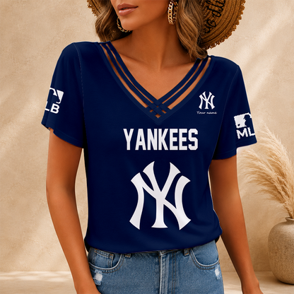 [FLASH SALE] NEW CUSTOMIZED MLB01 NYY NEW YORK YANKEES V-NECK SHIRT