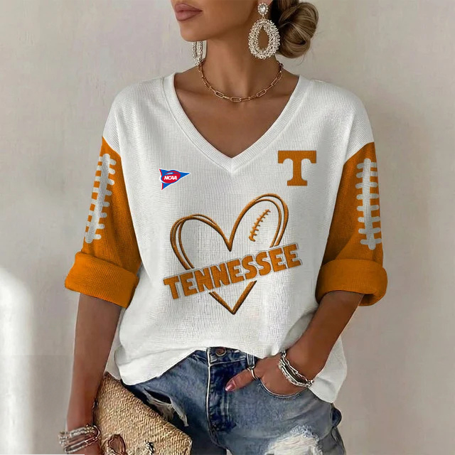 ELITE EDITION - NEW CUSTOMIZED NCAA FBS01 TNV TENNESSEE VOLUNTEERS WOMEN'S HEART V-NECK LONG SLEEVE SHIRT