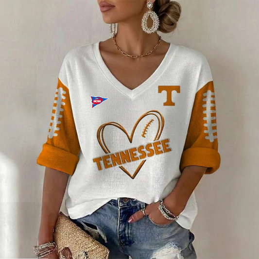 ELITE EDITION - NEW CUSTOMIZED NCAA FBS01 TNV TENNESSEE VOLUNTEERS WOMEN'S HEART V-NECK LONG SLEEVE SHIRT