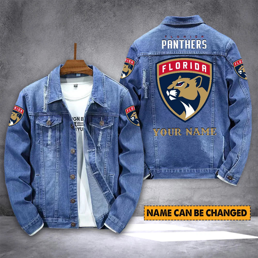 ELITE EDITION - NEW CUSTOMIZED NHL01 FPT FLORIDA PANTHERS DENIM JACKET