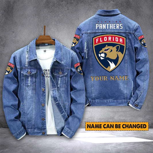 ELITE EDITION - NEW CUSTOMIZED NHL01 FPT FLORIDA PANTHERS DENIM JACKET