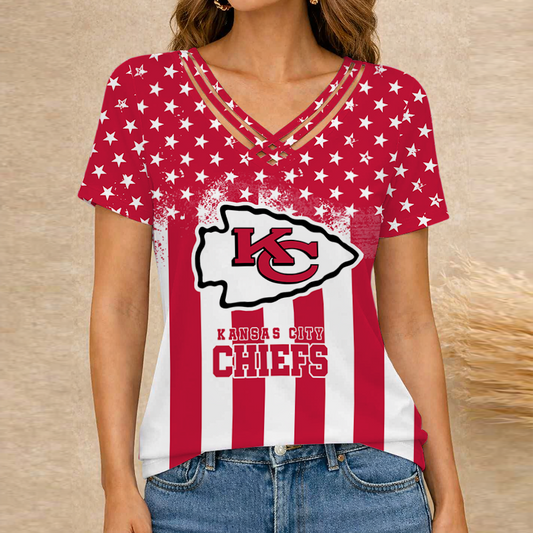 [SPECIAL OFFER] NEW CUSTOMIZED NFL01 KCC KANSAS CITY CHIEFS V-NECK SHIRT