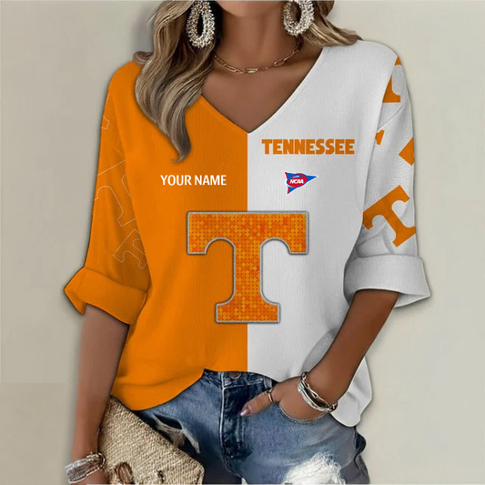 ELITE EDITION - NEW CUSTOMIZED NCAA FBS01 TNV TENNESSEE VOLUNTEERS WOMEN'S HEART V-NECK LONG SLEEVE SHIRT