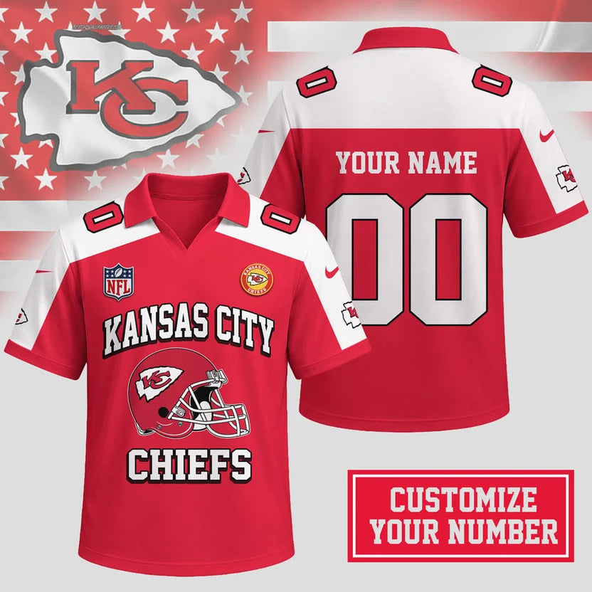 ELITE EDITION - NEW CUSTOMIZED NFL01 KCC KANSAS CITY CHIEFS POLO SHIRT