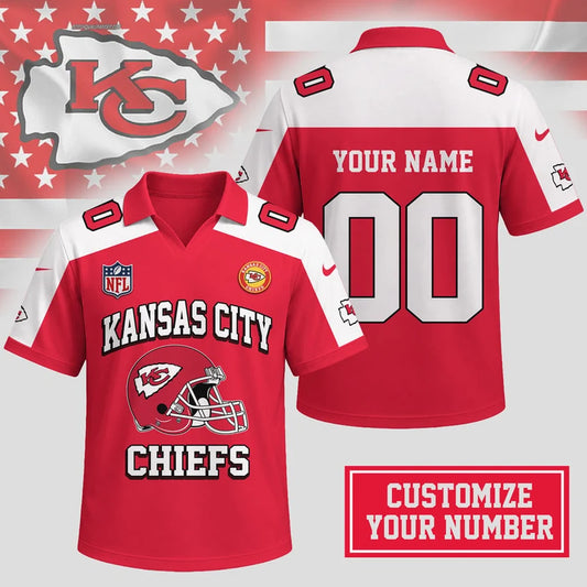 ELITE EDITION - NEW CUSTOMIZED NFL01 KCC KANSAS CITY CHIEFS POLO SHIRT