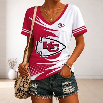 [SPECIAL OFFER] NEW CUSTOMIZED NFL01 KCC KANSAS CITY CHIEFS V-NECK FEMALE SHIRT
