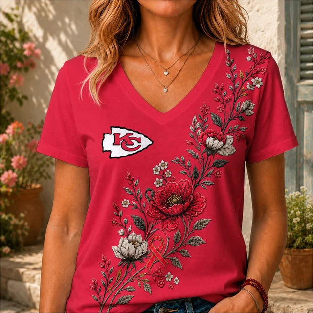 ELITE EDITION - NEW CUSTOMIZED NFL01 KCC KANSAS CITY CHIEFS V-NECK FEMALE SHIRT