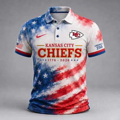 MEGA SALE - NEW CUSTOMIZED NFL01 KCC KANSAS CITY CHIEFS USA 250TH ANNIVERSARY POLO SHIRT, ZIP POLO SHIRT & T-SHIRTS