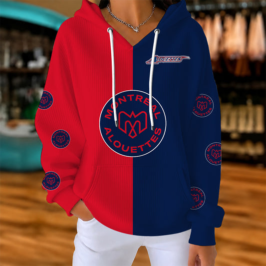 [FAN EXCLUSIVE] NEW CUSTOMIZED CFL01 MTL MONTREAL ALOUETTES STRAPPY RIBBED HOODIE & SWEATSHIRT