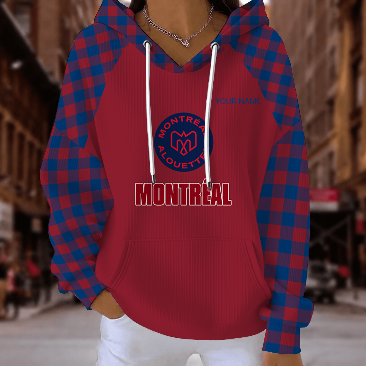 [FAN EXCLUSIVE] NEW CUSTOMIZED CFL01 MTL MONTREAL ALOUETTES STRAPPY RIBBED HOODIE & SWEATSHIRT