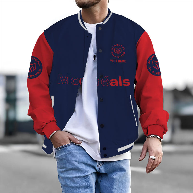 [FAN EXCLUSIVE] NEW CUSTOMIZED CFL01 MTL MONTREAL ALOUETTES BASEBALL JACKET & SATIN VARSITY JACKET