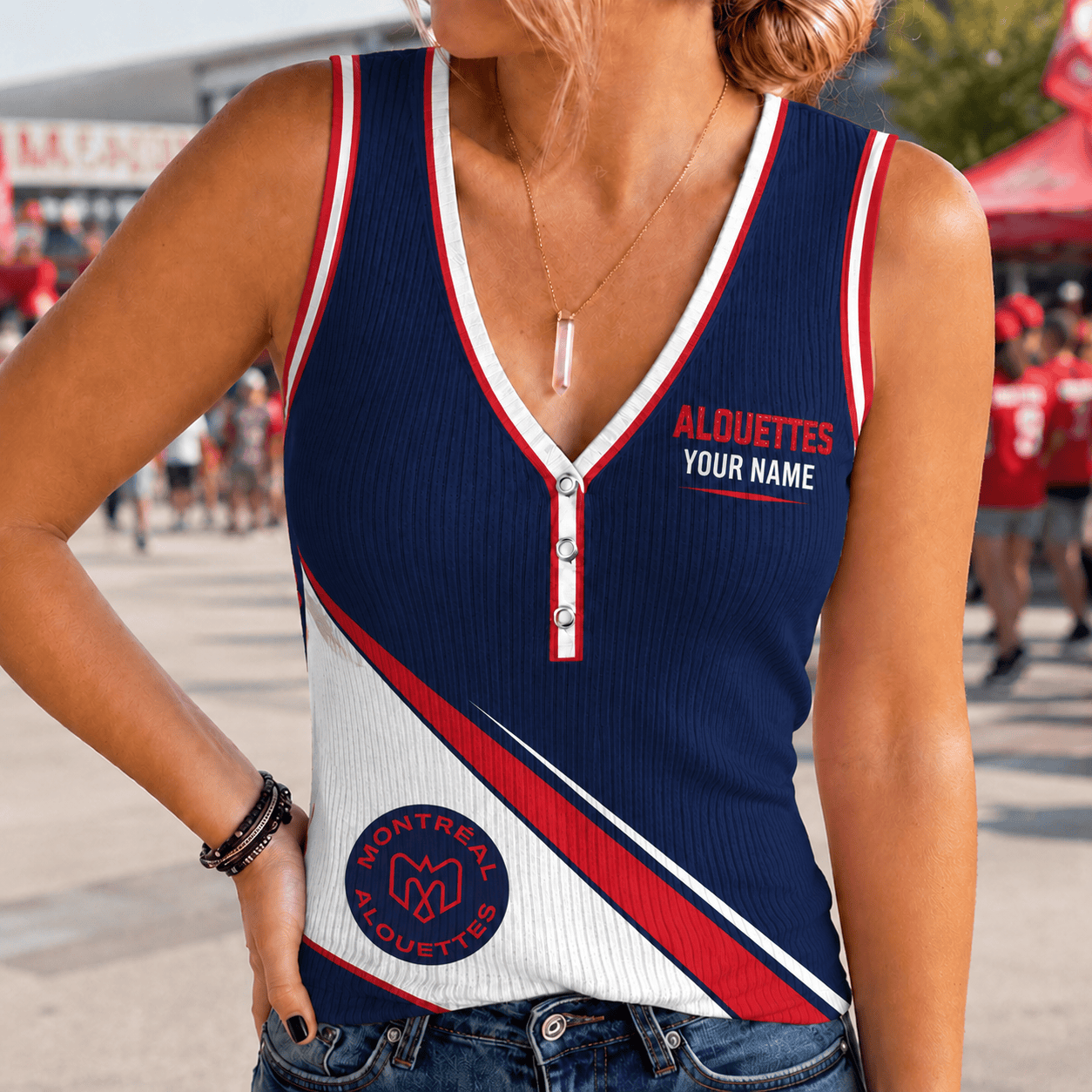 [FAN EXCLUSIVE] NEW CUSTOMIZED CFL01 MTL MONTREAL ALOUETTES WOMEN'S V-NECK TANK TOP