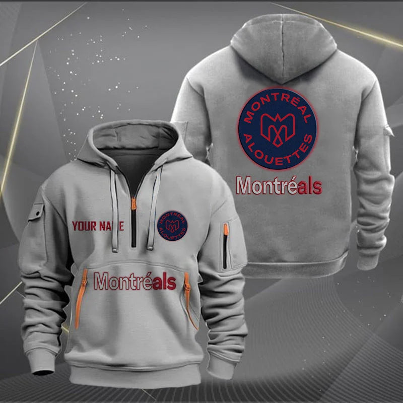 [FAN EXCLUSIVE] NEW CUSTOMIZED CFL01 MTL MONTREAL ALOUETTES MUTICOLOR QUARTER ZIP HOODIE