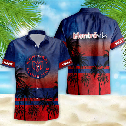 [FAN EXCLUSIVE] NEW CUSTOMIZED CFL01 MTL MONTREAL ALOUETTES HAWAIIAN SHIRT & SHORTS SET