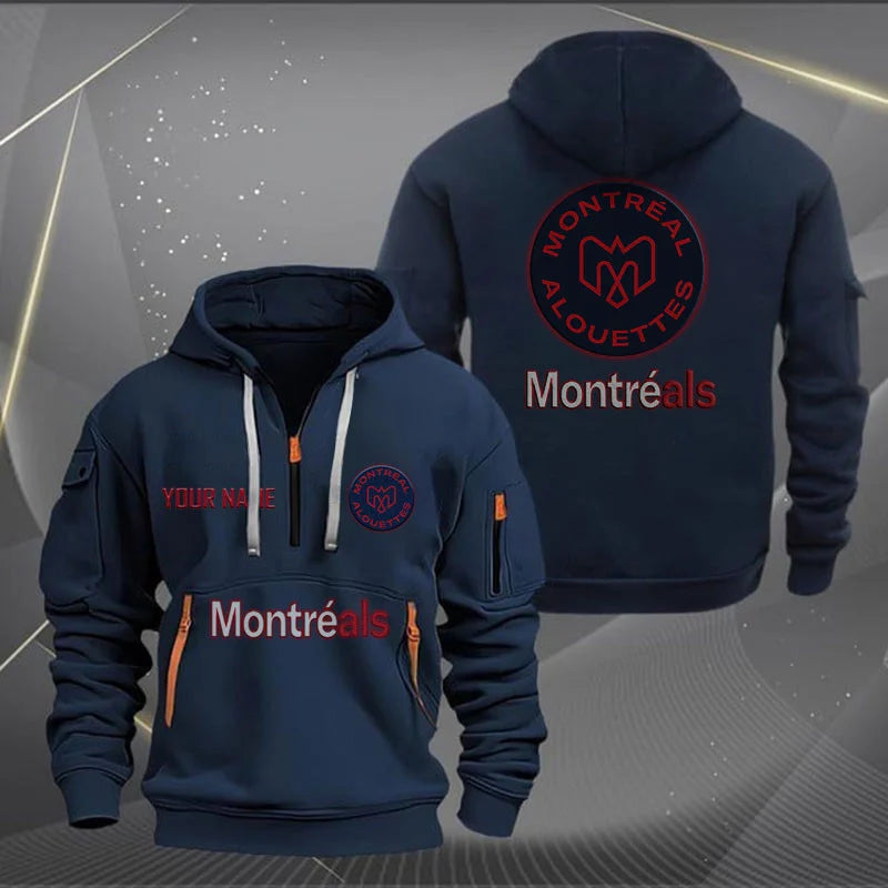 [FAN EXCLUSIVE] NEW CUSTOMIZED CFL01 MTL MONTREAL ALOUETTES MUTICOLOR QUARTER ZIP HOODIE