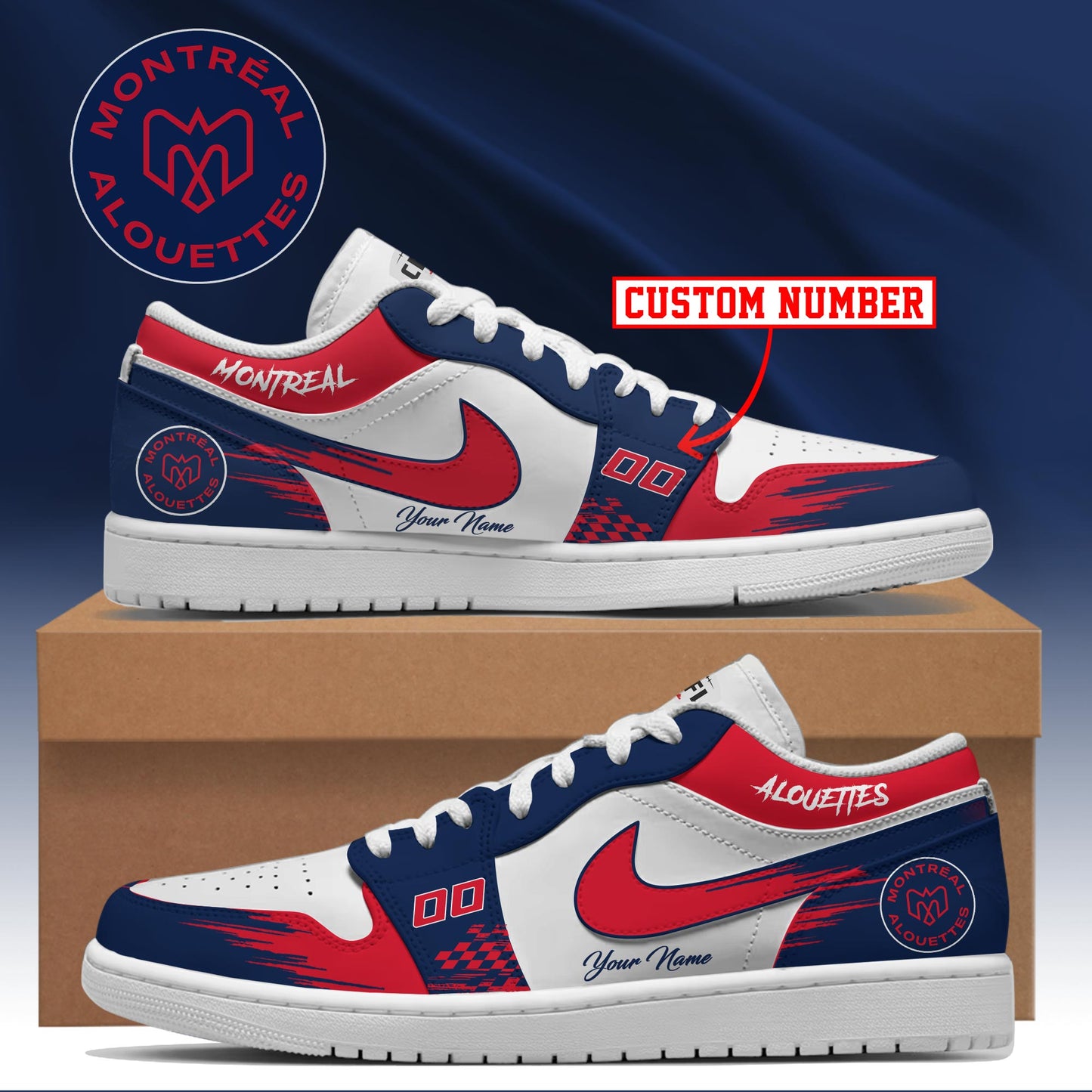 [FAN EXCLUSIVE] NEW CUSTOMIZED CFL01 MTL MONTREAL ALOUETTES AIR JORDAN LOW SHOES