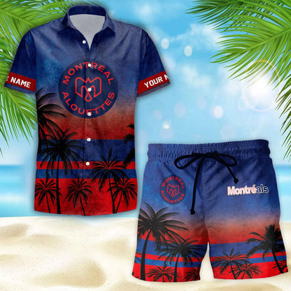 [FAN EXCLUSIVE] NEW CUSTOMIZED CFL01 MTL MONTREAL ALOUETTES HAWAIIAN SHIRT & SHORTS SET
