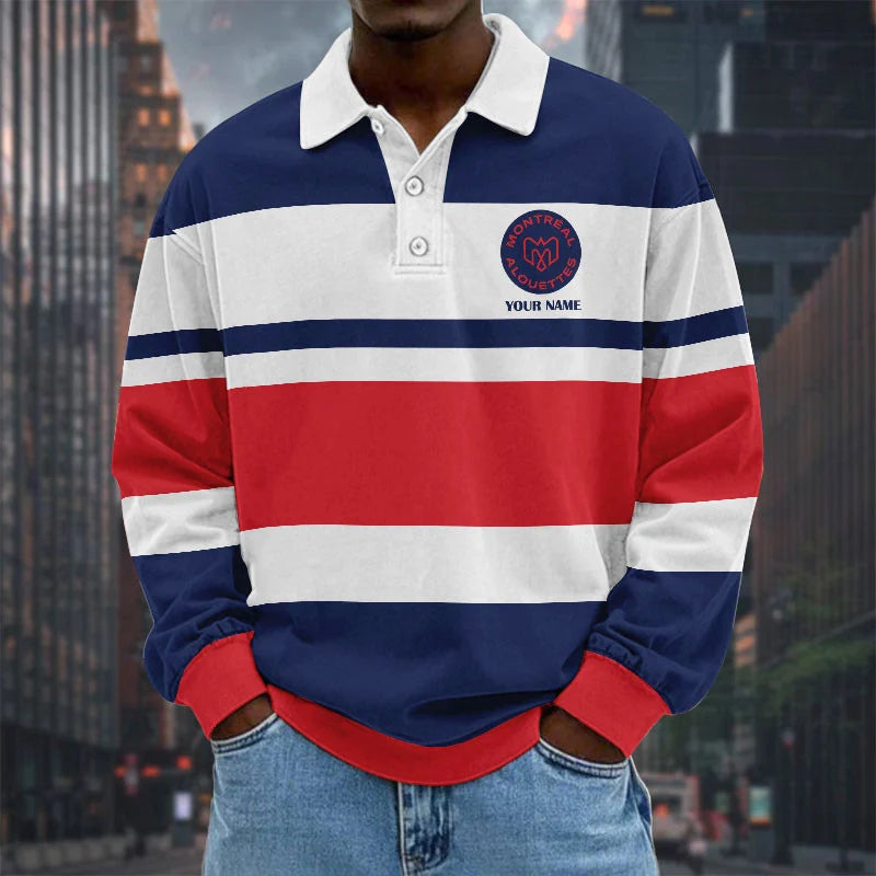 [FAN EXCLUSIVE] NEW CUSTOMIZED CFL01 MTL MONTREAL ALOUETTES LONG SLEEVE POLO