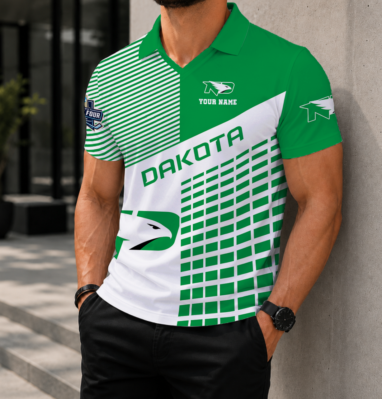 LIMITED EDITION - NEW CUSTOMIZED NCAA MFF01 NFH NORTH DAKOTA FIGHTING HAWKS POLO SHIRT