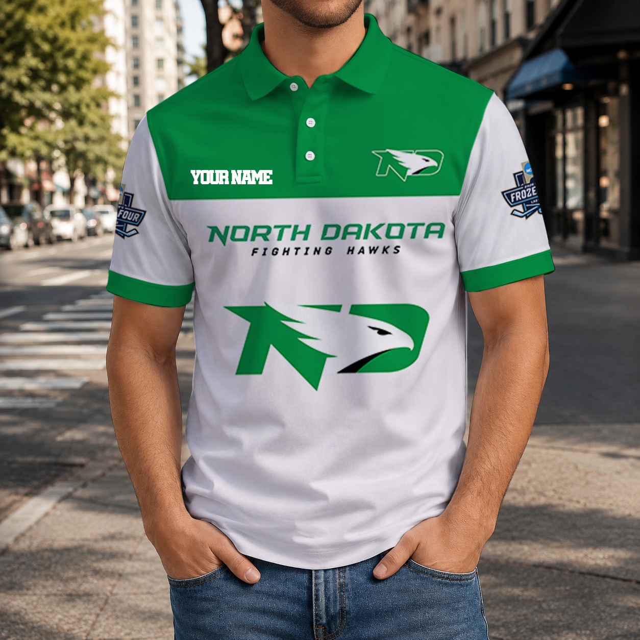 EXCLUSIVE EDITION - NEW CUSTOMIZED NCAA MFF01 NFH NORTH DAKOTA FIGHTING HAWKS POLO SHIRT, ZIP POLO SHIRT & T-SHIRTS