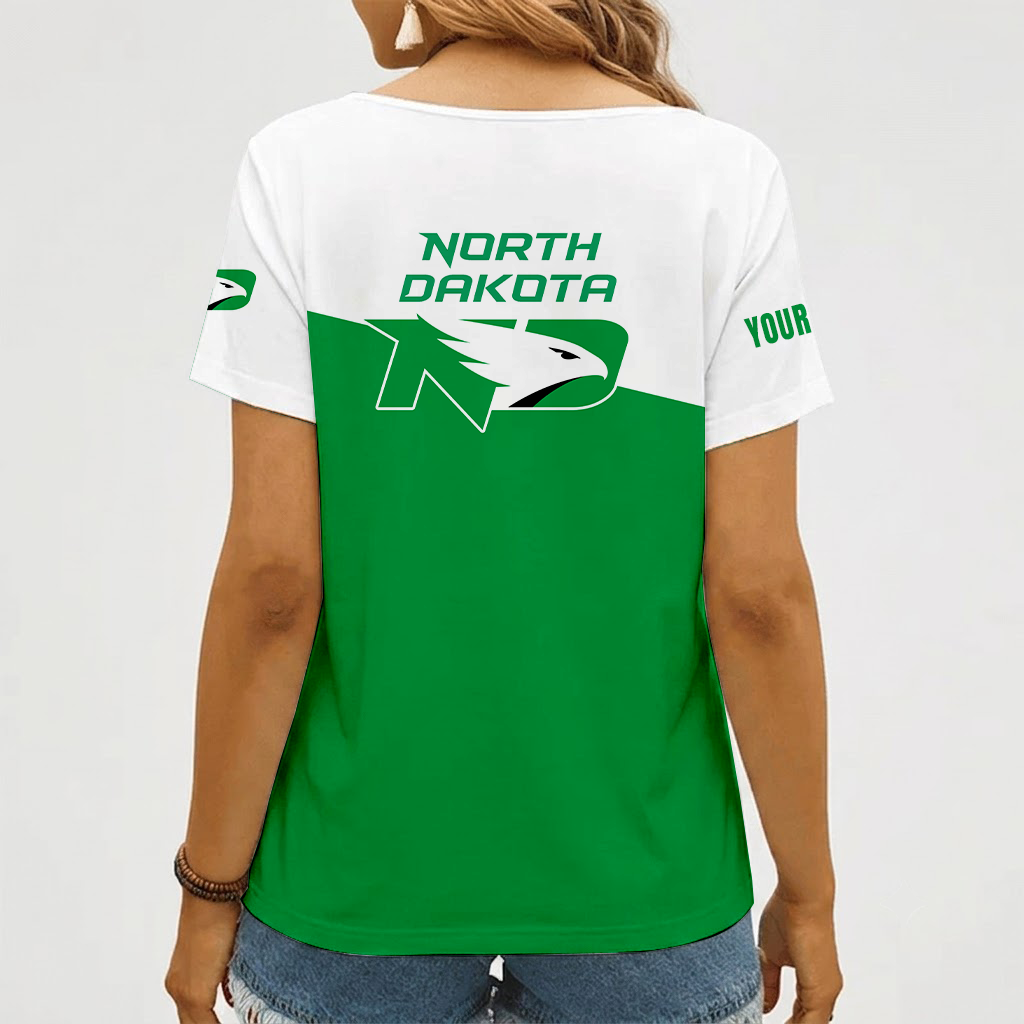 [FAN FAVORITE] NEW CUSTOMIZED NCAA MFF01 NFH NORTH DAKOTA FIGHTING HAWKS V-NECK FEMALE SHIRT