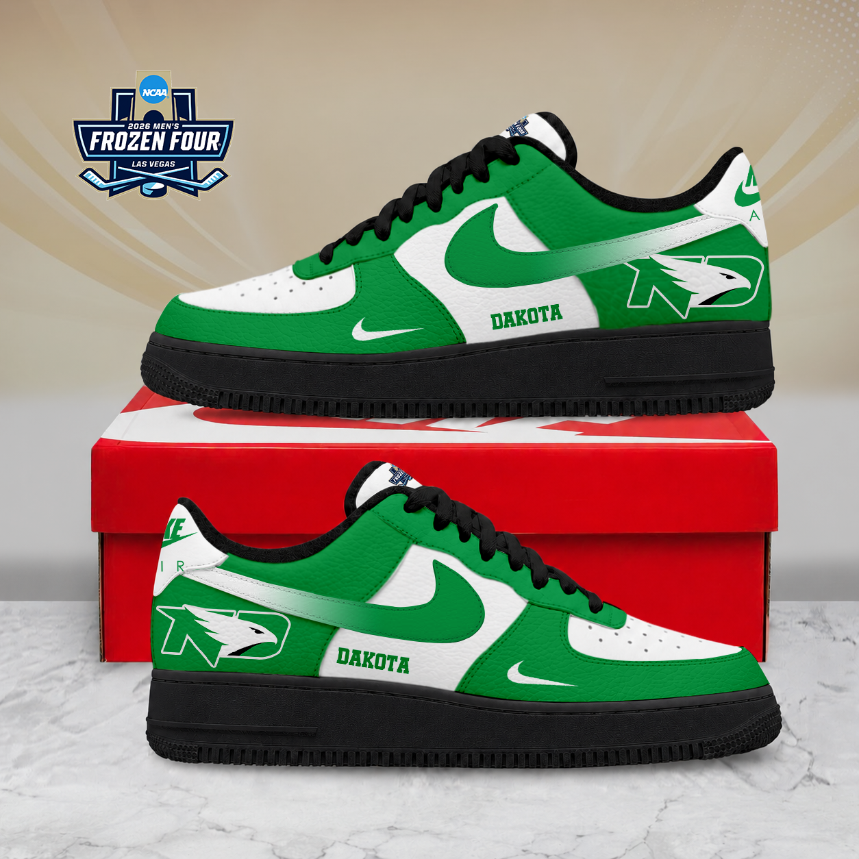 LIMITED EDITION - NEW CUSTOMIZED NCAA MFF01 NFH NORTH DAKOTA FIGHTING HAWKS AF1 SHOES