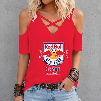 [FAN EXCLUSIVE] NEW CUSTOMIZED MLS01 NRB NEW YORK RED BULLS CRISS CROSS V-NECK TOP