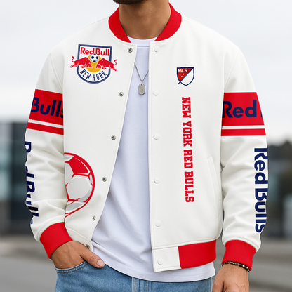 TOP SELLING - NEW CUSTOMIZED MLS01 NRB NY RED BULLS SATIN VARSITY & BASEBALL JACKET
