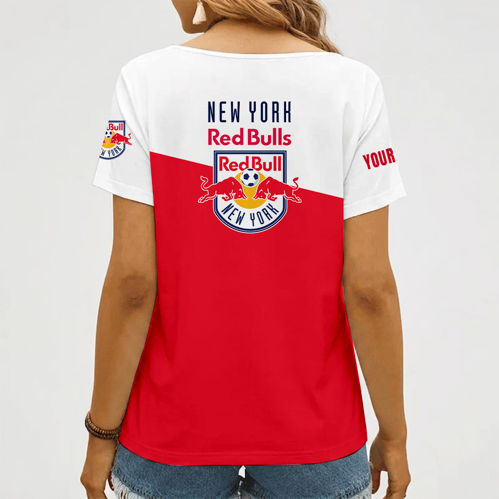 [FAN EXCLUSIVE] NEW CUSTOMIZED MLS01 NRB NEW YORK RED BULLS V-NECK FEMALE SHIRT