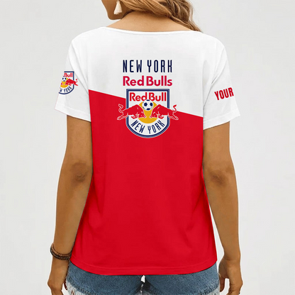 [FAN EXCLUSIVE] NEW CUSTOMIZED MLS01 NRB NEW YORK RED BULLS V-NECK FEMALE SHIRT