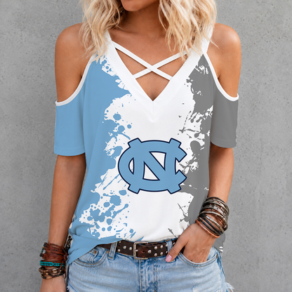[FAN FAVORITE] NEW CUSTOMIZED NCAA CFH01 NTH NORTH CAROLINA TAR HEELS CRISS CROSS V-NECK TOP
