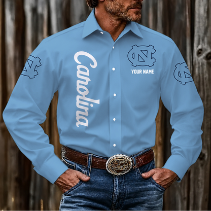 EXCLUSIVE EDITION - NEW CUSTOMIZED NCAA CFH01 NTH NORTH CAROLINA TAR HEELS MEN'S LONG SLEEVE BUTTON-UP SHIRT