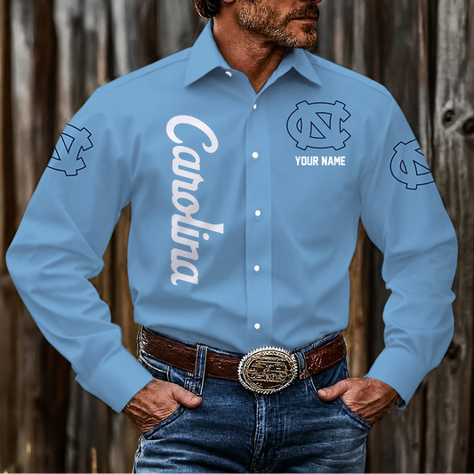 EXCLUSIVE EDITION - NEW CUSTOMIZED NCAA CFH01 NTH NORTH CAROLINA TAR HEELS MEN'S LONG SLEEVE BUTTON-UP SHIRT