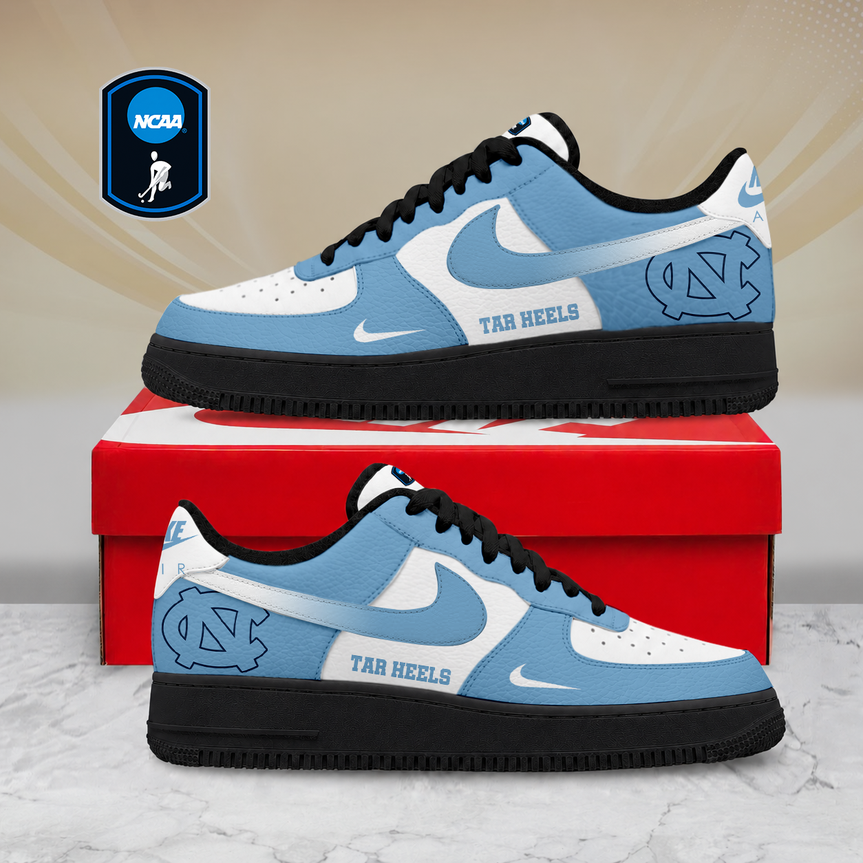 LIMITED EDITION - NEW CUSTOMIZED NCAA CFH01 NTH NORTH CAROLINA TAR HEELS AF1 SHOES
