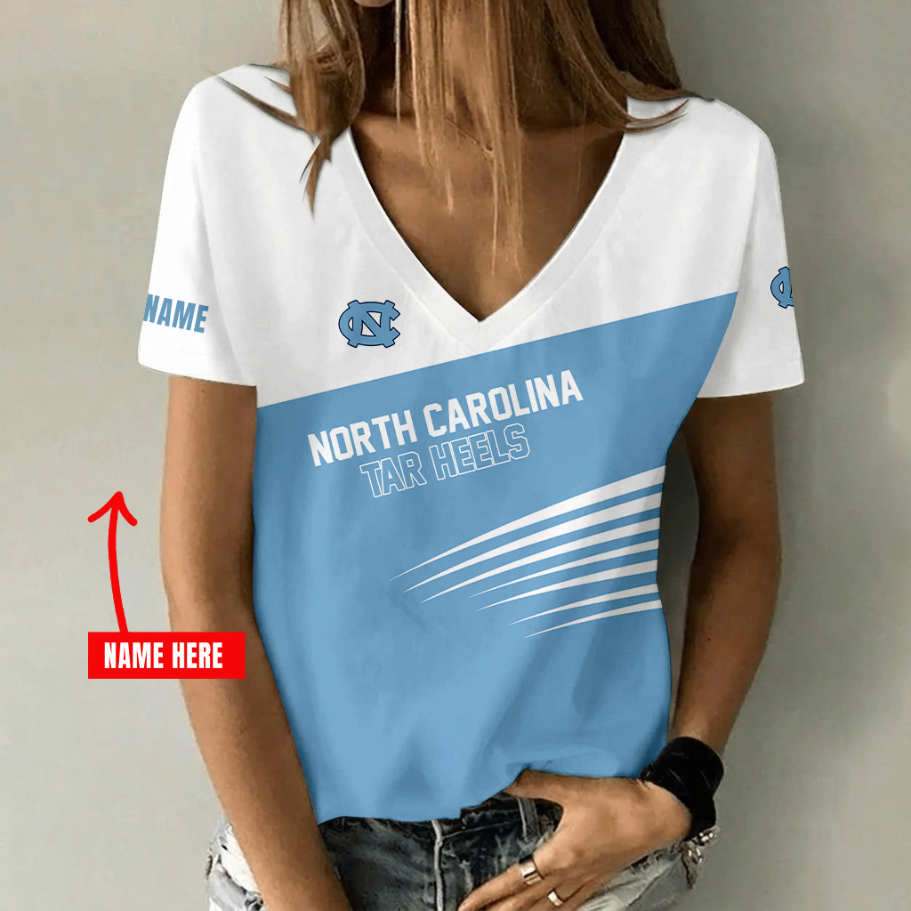 [FAN FAVORITE] NEW CUSTOMIZED NCAA CFH01 NTH NORTH CAROLINA TAR HEELS V-NECK FEMALE SHIRT