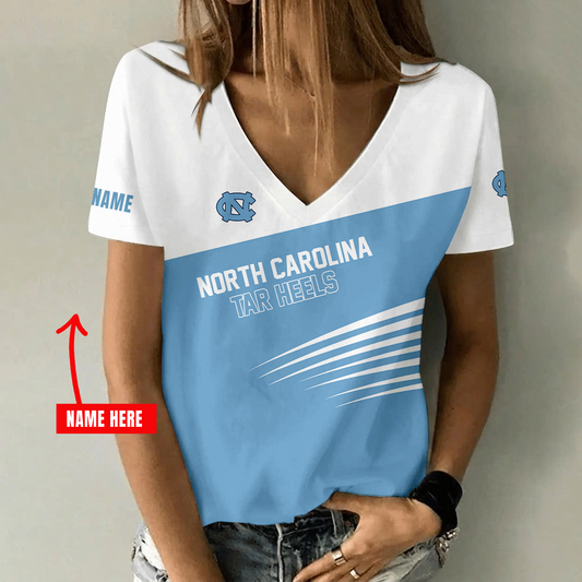 [FAN FAVORITE] NEW CUSTOMIZED NCAA CFH01 NTH NORTH CAROLINA TAR HEELS V-NECK FEMALE SHIRT