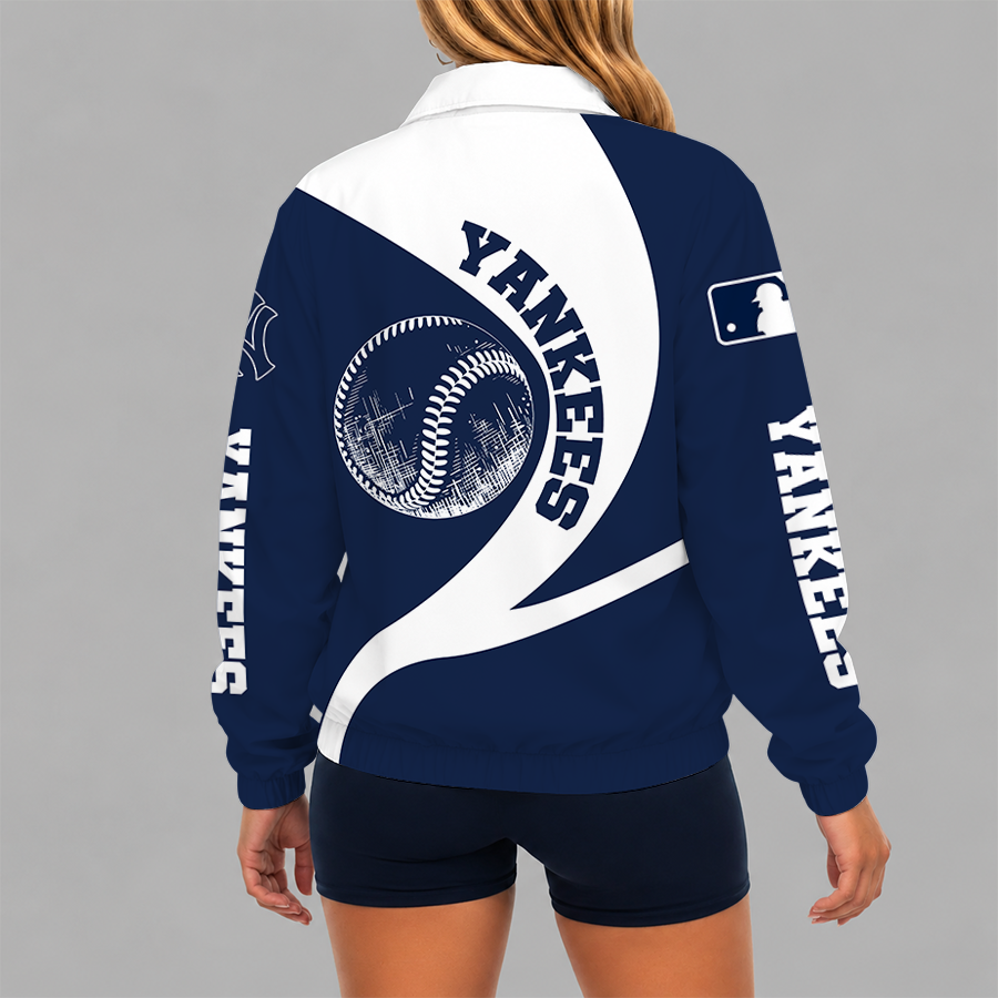 [FLASH SALE] NEW CUSTOMIZED MLB01 NYY NEW YORK YANKEES V-NECK ZIPPER SWEATSHIRT JACKET