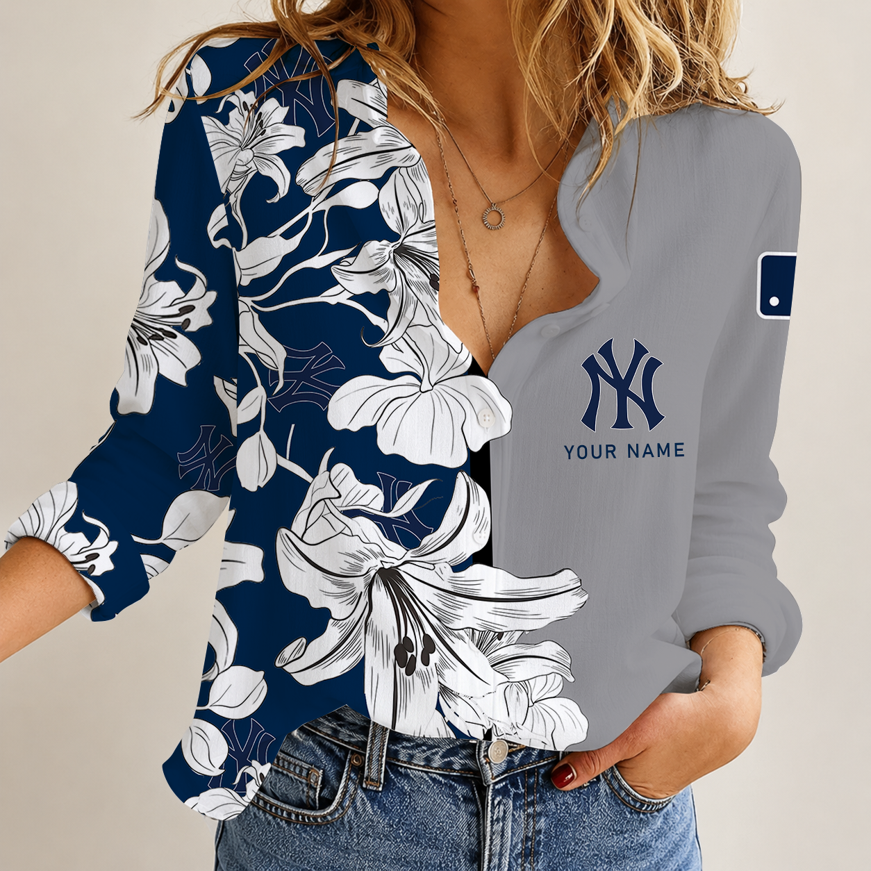[FLASH SALE] NEW CUSTOMIZED MLB01 NYY NEW YORK YANKEES WOMEN CASUAL SHIRT
