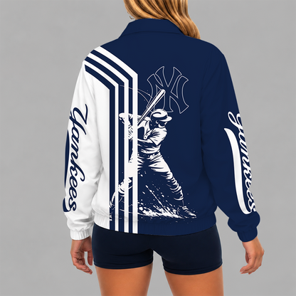 [FLASH SALE] NEW CUSTOMIZED MLB01 NYY NEW YORK YANKEES V-NECK ZIPPER SWEATSHIRT JACKET