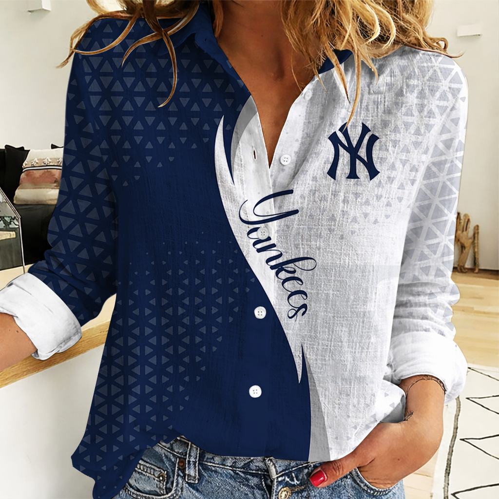 LIMITED EDITION - NEW CUSTOMIZED MLB01 NYY NEW YORK YANKEES WOMEN CASUAL SHIRT