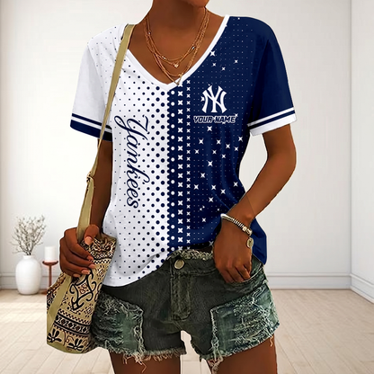 LIMITED EDITION - NEW CUSTOMIZED MLB01 NYY NEW YORK YANKEES V-NECK FEMALE SHIRT