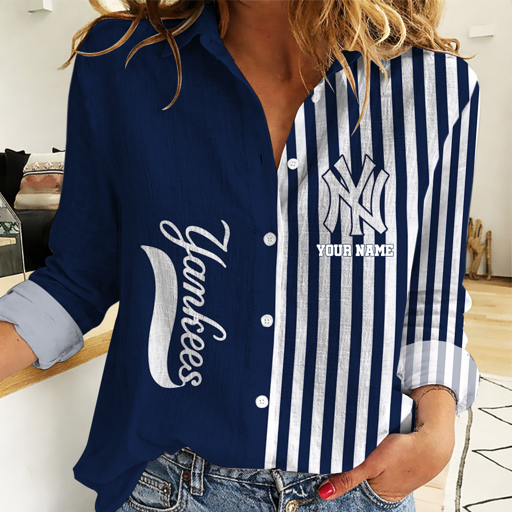LIMITED EDITION - NEW CUSTOMIZED MLB01 NYY NEW YORK YANKEES WOMEN CASUAL SHIRT