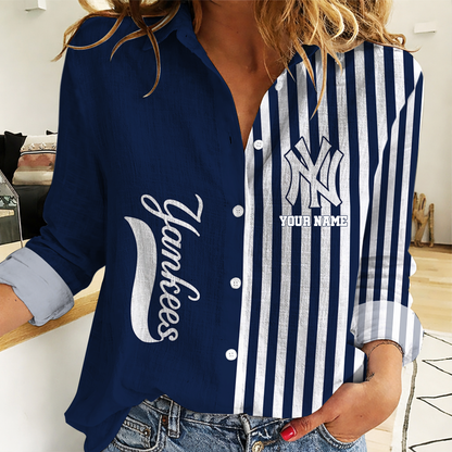 LIMITED EDITION - NEW CUSTOMIZED MLB01 NYY NEW YORK YANKEES WOMEN CASUAL SHIRT