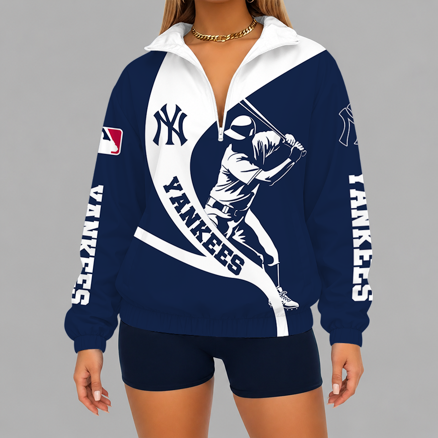 [FLASH SALE] NEW CUSTOMIZED MLB01 NYY NEW YORK YANKEES V-NECK ZIPPER SWEATSHIRT JACKET
