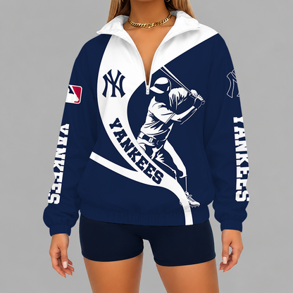 [FLASH SALE] NEW CUSTOMIZED MLB01 NYY NEW YORK YANKEES V-NECK ZIPPER SWEATSHIRT JACKET