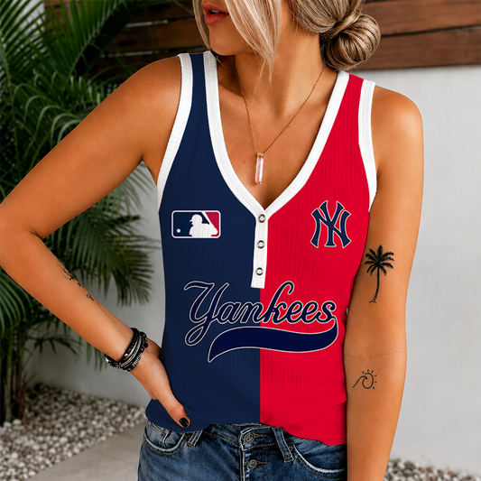 [FLASH SALE] NEW CUSTOMIZED MLB01 NYY NEW YORK YANKEES WOMEN'S V-NECK TANK TOP