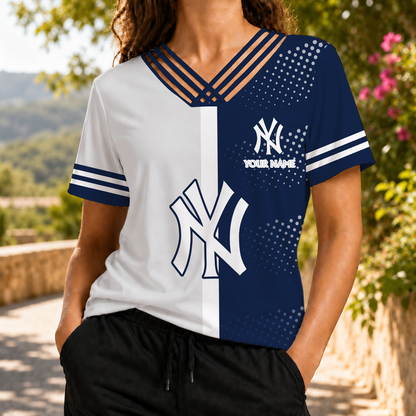 LIMITED EDITION - NEW CUSTOMIZED MLB01 NYY NEW YORK YANKEES V-NECK SHIRT