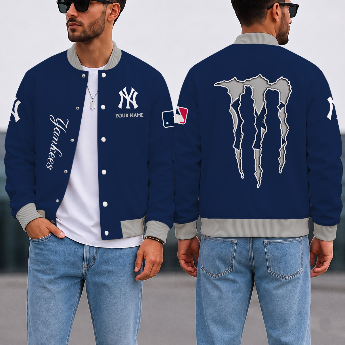 SPECIAL EDITION - NEW CUSTOMIZED MLB01 NYY NEW YORK YANKEES SATIN VARSITY & BASEBALL JACKET